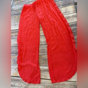 Joe B Bright Coral Lace Trimmed Boho Palazzo Pants